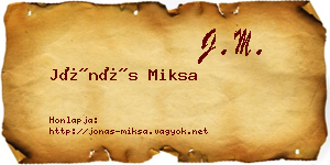 Jónás Miksa névjegykártya